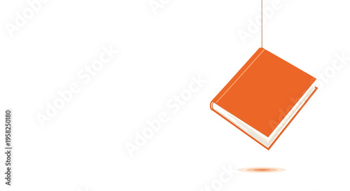 Orange Book Hanging on String Against White Background - Concept of Knowledge and Learning