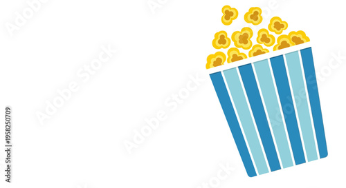 Popcorn Box With Blue Stripes, Movie Snack, Isolated On White Background
