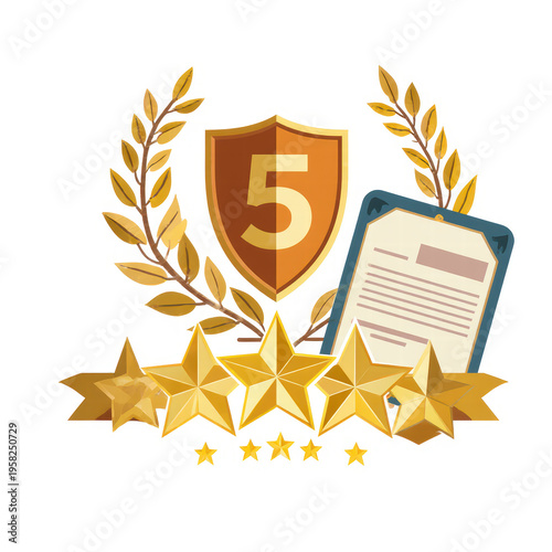 5 Star Rating Badge with Certificate and Stars