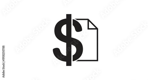 A minimalist vector icon of a dollar sign merged with a document, symbolizing financial paperwork or invoice.