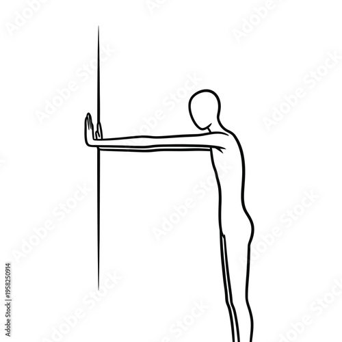 Person performing wall push up exercise for chest and arm strength.