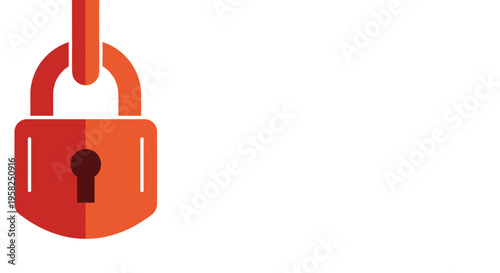 Secure padlock icon with chain, symbolizing protection and safety. Flat design, red.