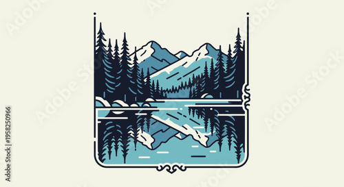 Serene Mountain Lake Reflection Landscape Illustration