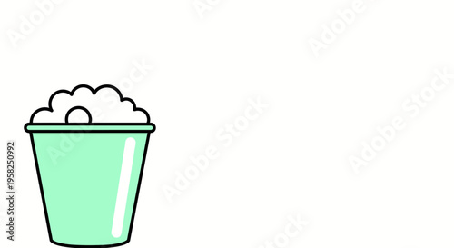 Simple illustration of a light green bucket full of white foamy bubbles on a white background.