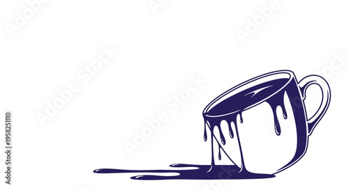 Spilled Coffee Cup Illustration - Dark Blue Liquid Splashing