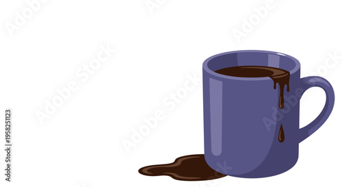 Spilled Dark Coffee in Blue Mug