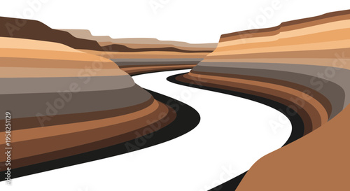 Stylized Canyon River Landscape - Earth Layers and Waterway