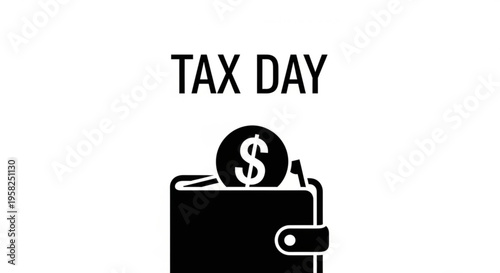 A minimalist vector graphic illustration of a wallet with a dollar coin on Tax Day