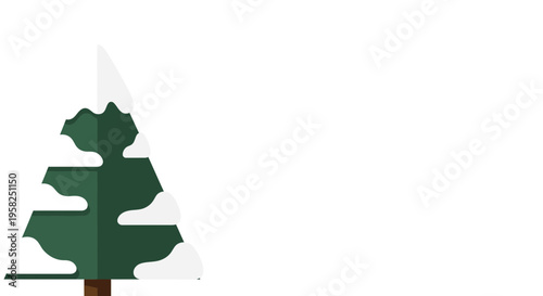Stylized Evergreen Tree with Snow Accents on White Background
