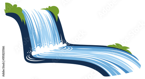 Stylized Waterfall with Greenery - Flowing Water Illustration