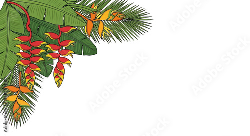 Tropical Heliconia Flowers and Palm Leaves Corner Decoration