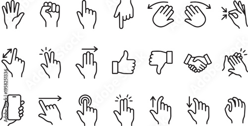 Collection of Hand Gestures and Touch Screen Icons for User Interface