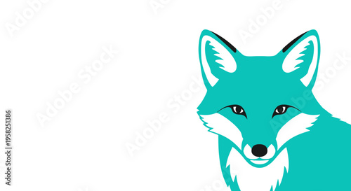 Turquoise Fox Head Close Up on White Background, Vector Illustration