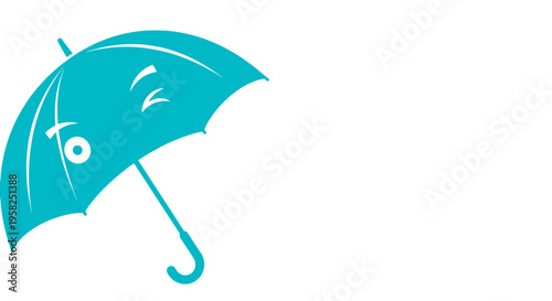 Turquoise Fish Umbrella Icon, Cute Cartoon Character, Isolated