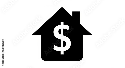 A black and white vector graphic of a house with a dollar sign, representing real estate or financial concepts.