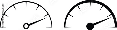 Speedometer icon black, line, flat vector, isolated illustration, minimal gauge symbol, performance measurement concept