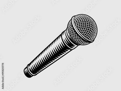 Retro vector illustration of a professional dynamic microphone capturing audio for live concerts podcasting broadcast media recording studio sessions musical entertainment stage performance media comm