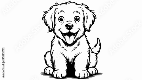 Cute puppy drawing sitting in a clean vector sketch style representing happiness and playful innocence with a friendly dog face ideal for children coloring books sticker designs greeting card art proj