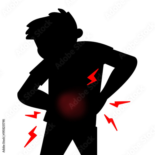 man suffering from stomach pain cramp medical icon.eps