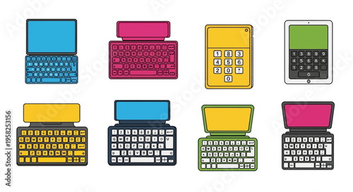 Collection of flat design server rack and data center icons.