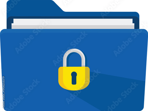 Secured folder icon symbolizing confidentiality and data protection, safe document storage concept, minimal flat vector illustration