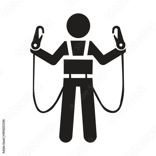 Fall protection icon silhouette illustration A fall protection icon is a safety symbol (usually a pictogram of a person with a harness or a hanging figure) that indicates the mandatory use of personal