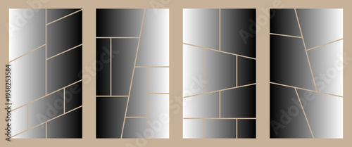 geometric parallelogram line or plane arrangement, with golden brown gradient color isolated on black background