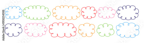 Fluffy label shape Cloud speech bubble Vector illustration set of various cloud shaped frames in colorful pastel colors