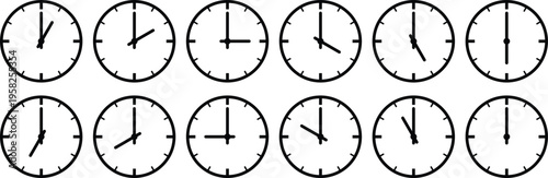 Analog Clock Vector Icon Set – Time Learning Graphic Design