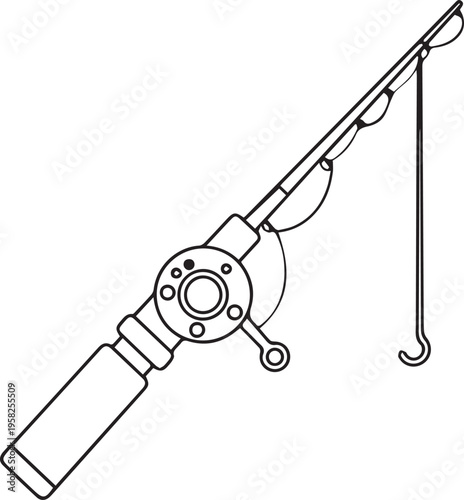 Black and white fishing rod icon isolated on white background vector illustration