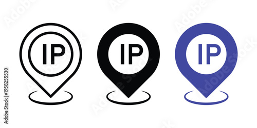 IP Location Pin Vector Icon Map Design Geolocation Illustration Set