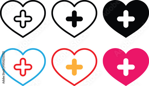 Heart Medical Plus Vector Icons Set – Healthcare Wellness Design