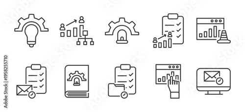 Problem Resolution Icon Pack Outline Vector Style for Business Process Workflow Project Planning Risk Control Emergency Response IT Service Desk Monitoring Security