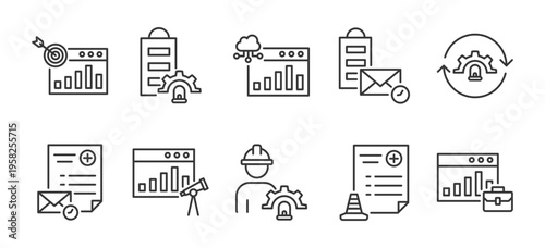 Emergency Control Icon Pack Outline Vector Style for Business Process Workflow Project Planning Risk Control Emergency Response IT Service Desk Monitoring Security