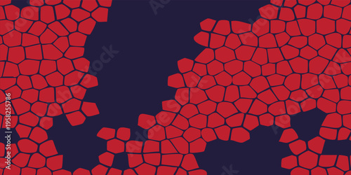 Red abstract polygon cluster background with organic distribution. Irregular shapes pattern, dark space composition, vector style