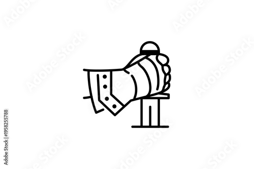 abstract black and white design of hand position when pulling out a sword from the ground icon template. 