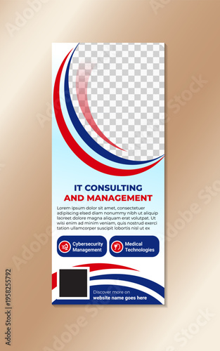 Flat design business consultant roll up banner template. This template can you used in corporate business companies and it consulting and management advertising firms, or any kind of marketing