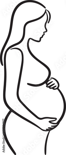 Pregnant Woman Silhouette – Minimal Line Art Maternity Illustration, Motherhood Concept