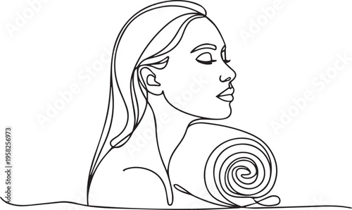Minimalist Line Art Woman with Abstract Spiral Hair, Continuous Line Drawing Female Portrait