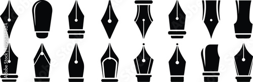 pen nib silhouette icon set. vector illustration