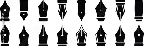 pen nib silhouette icon set. vector illustration