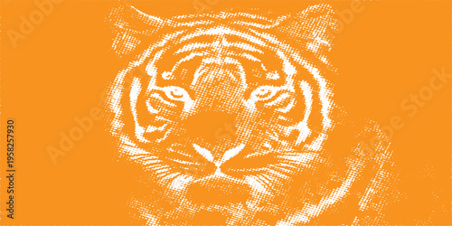 A tribal tiger head vector illustration features a vintage floral pattern and brain element, creating a unique animal silhouette symbol for tattoo design or decorative icon art