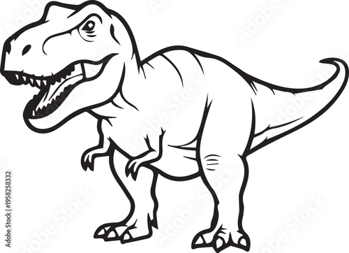 Black and white T-Rex dinosaur cartoon icon isolated on white background