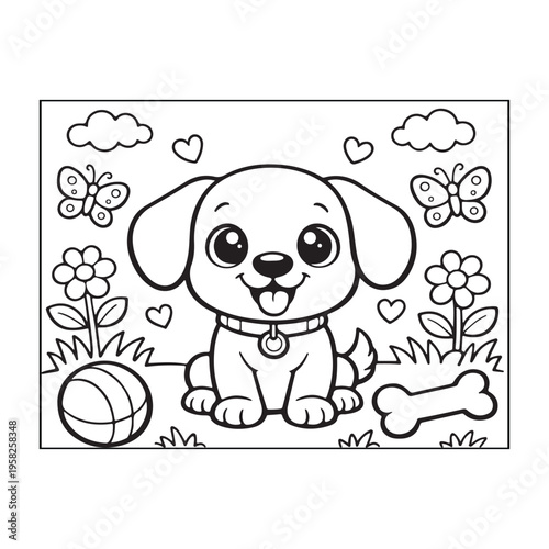 Cute puppy coloring page for kids 