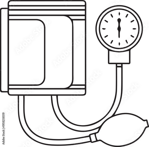 Blood pressure monitor cuff with gauge flat icon isolated on white background