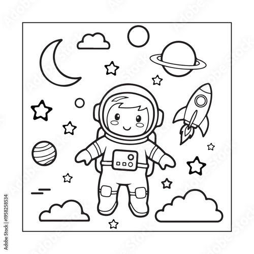 A cute astronaut coloring page for kids