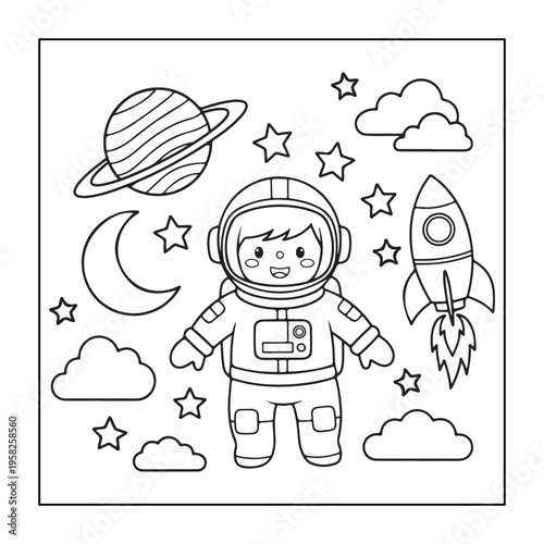 A cute astronaut coloring page for kids