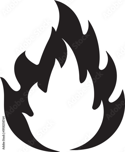 bold black flame icon isolated on white minimalist vector design