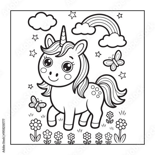a cute unicorn coloring page for kids