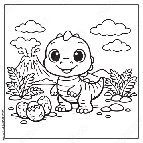A cute baby dinosaur coloring page-01